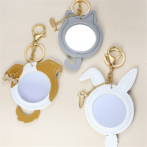 PU <b>leather</b> <b>keychain</b> mirror pendant, portable cartoon mirror, one-way mirror, makeup mirror, gift mirror, giveaway. - Product Image 2