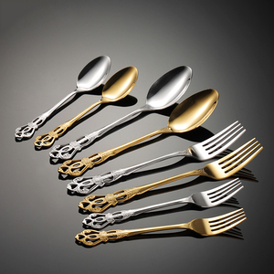 Corte reale antico manico in acciaio inox metallo dorato posate Set cucchiai argenteria per eventi 1101001 - Product Image 4