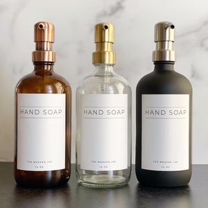 <span class=keywords><strong>Bouteille</strong></span> Distributrice de Mousse en Verre Ambré 16oz pour Cosmétiques et <span class=keywords><strong>Savon</strong></span>, avec Pompe Dorée et Brosse pour Nettoyage des Mains - Vente Flash - Product Image 3