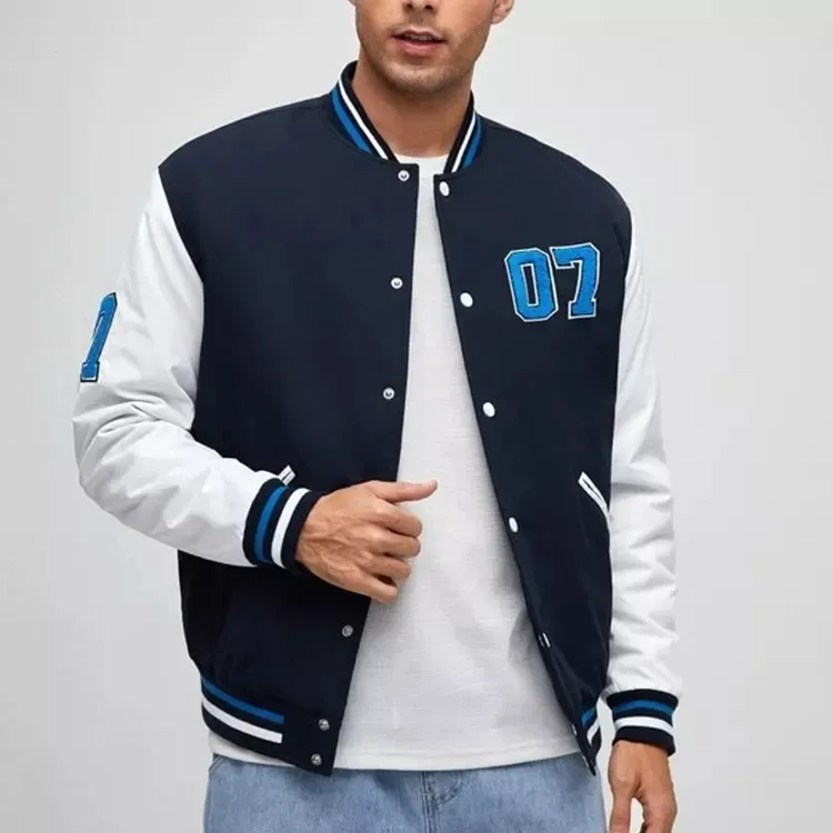custom plus size navy blue baseball coat college blank casual mens bomber letterman varsity jacket