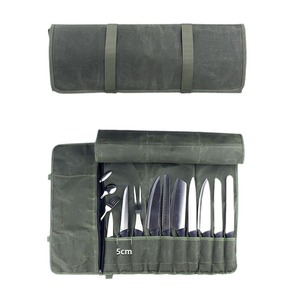 Sac à couteaux de chef en <span class=keywords><strong>toile</strong></span> cirée, sac de rangement pour couteaux de cuisine portable et pliable, grande capacité, organiseur d'outils de chef - Product Image 4