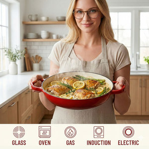 E-TOP Light Red Cast Iron <strong>Casserole</strong> Braiser 4.4 Quart Enameled Cast Iron Dutch Oven <strong>Pan</strong> <strong>with</strong> <strong>Lid</strong> Heavy Duty and Dual Handles - Product Image 4