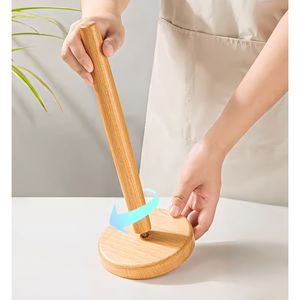 Porte-serviettes en papier sur pied en bois naturel moderne Porte-rouleau d'accessoires de cuisine pour la décoration de la table à manger Support de rangement - Product Image 3
