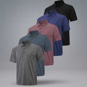Chemise à manches courtes pour homme, couleur unie, tricotée, respirante, séchage rapide, décontractée, coupe classique, 100 % polyester, design uni - Product Image 3