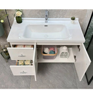 Meuble-lavabo mural de salle de bain avec miroir et lavabo en céramique, design moderne et simple, meubles de salle de bain, armoire de salle de bain - Product Image 4