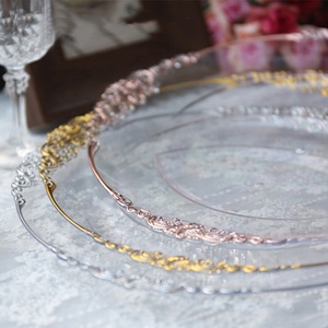 Assiettes de présentation transparentes acryliques Reef Gold Rim Assiettes à dîner en plastique jetables pour <span class=keywords><strong>assiette</strong></span> de mariage - Product Image 2