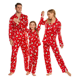 Ventes chaudes Automne Satin Ensemble de pyjama assorti pour la famille Manches longues Couple Pyjama de fête Vêtement de nuit Fermeture à cordon M-2XL - Product Image 5