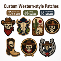 En gros, écussons brodés personnalisés de style western, motifs Chapeau de cowboy, Crâne, Taureau, Cactus, Désert, Botte de cowboy, Fer à cheval