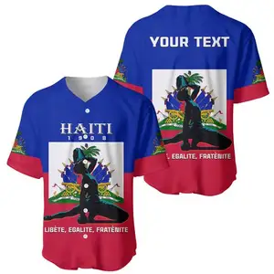Red and Blue Print Haitian Design Baseball Uniform Custom Haiti Flag Design Men's Baseball Jersey Wholesale OEM Service Jersey
