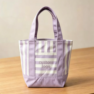 Nuova Borsa Mini in Tela a Righe <span class=keywords><strong>con</strong></span> Logo Ricamato Personalizzato, Borsa per la Spesa in Cotone <span class=keywords><strong>con</strong></span> Tasca - Product Image 2