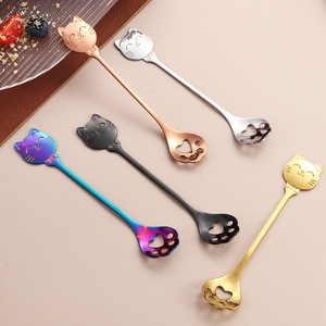 Cuchara de acero inoxidable transfronteriza, nueva cuchara para postres, cuchara hueca con diseño de garra de gato, linda cuchara para café, cuchara para helado, cuchara para remover - Product Image 3