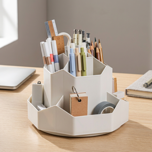 Organiseur de bureau rond en plastique rotatif à 360 degrés Bview Art, 9 emplacements, porte-crayons et stylos, 9x9,8 cm, modèle 3820A - Product Image 4