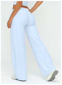Pantalones Deportivos de <span class=keywords><strong>Pierna</strong></span> Ancha de Felpa para Mujer ZC121, Pantalones de Yoga con Cintura Plegable, <span class=keywords><strong>Pierna</strong></span> Acampanada, Sin Costura Delantera, Corte de Bota - Product Image 5