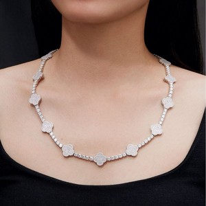 Mustan nhà máy đồ trang sức GRA giấy chứng nhận moissanite Kim Cương Đá quý Vòng cổ bốn lá cỏ ba lá Thiết kế quần vợt Dây chuyền 925 Bạc - Product Image 3