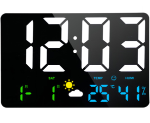 Trang Trí Nội Thất Lớn Kỹ Thuật Số Điện <span class=keywords><strong>LCD</strong></span> Hiển Thị Tường Bảng Đồng Hồ Báo Thức LED Lịch Đồng Hồ, Độ Ẩm Trong Nhà, 2 Báo Động Snooze DC 5V - Product Image 2