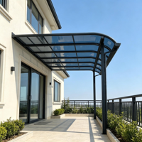 Auvent en polycarbonate courbé de type R en aluminium avec poutre principale, couverture de terrasse imperméable, gouttière intégrée, terrasse commerciale