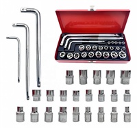 Peaktop 26 Pcs Set Soket Torx Bintang E Gagang L 1/2'' 3/8'' 1/4'' Drive E4 hingga E24 Kit Kotak Penyimpanan Logam