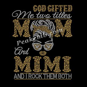 Custom God Gifted Me Two Titles Mom y <span class=keywords><strong>MIMI</strong></span> Rhinestone Iron-on Transfer Design - Product Image 2