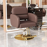 WDY Vente en gros de chaises de salon de coiffure pivotantes et modernes bon marché pour hommes chaise de barbier marron réglable à base dorée