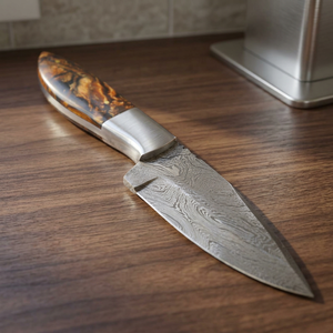 Cuchillo Skinner de Acero de Damasco Hecho a Mano con Mango de Resina, Hoja de Punta Caída de Borde Recto, Grosor de 0.45mm, 8 Pulgadas de Longitud Total, Grado DIY - Product Image 4
