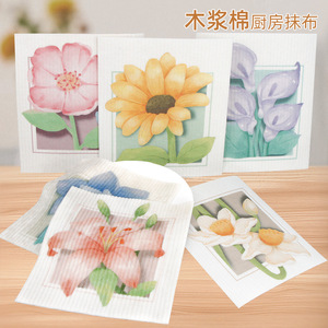 Paño de Cocina con Diseño Floral Impreso en 3D, 17.3x19.5cm, Biodegradable, de Pulpa de Madera y Algodón, Absorbente - Product Image 3