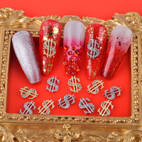 Breloques populaires en zircon pour ongles, style riche, motif dollar 3D, luxe, entièrement serties de diamants