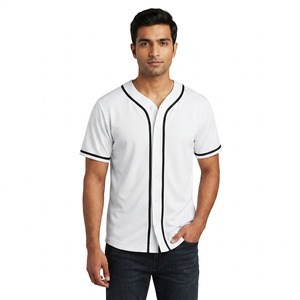Men's Short Sleeve Baseball Team Jersey with Plain Button Down Plain Jersey - Product Image 1