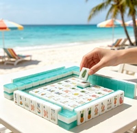 Jeu de Mahjong Tropical Vert en Acrylique Transparent, Tuiles de Mahjong Thème Planche de Surf, Palme, Joker, Jeu de Mahjong de Collection, Vente en Gros