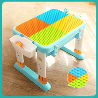 Mesa de Bloques de Construcción FEELO2024FL1632, Juguetes Más Vendidos, Mesa Cuadrada de Bloques de Construcción Personalizados de Partículas Grandes y Pequeñas para Niños