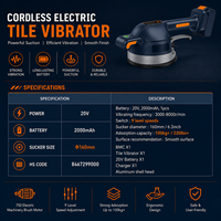 Vibrateur de carrelage professionnel sans fil 20V, ventouse 160mm, 9 vitesses, moteur à balais 2000mAh, machine de pose et de nivellement de carreaux