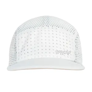 Custom Logo Quick Dry 5 Panel Running Cap Laser Cut Perforation Hole Golf Mesh Performance Running Hats