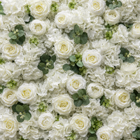 Panneau mural de fleurs artificielles 100x100cm en gros pour usine, décoration de toile de fond de mariage, fournisseur de roses blanches et d'hortensias