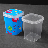 Gobelet carré en plastique rigide pour salade de fruits, 24/32 oz, personnalisé pour boissons, thé, jus, boba, bubble tea, avec couvercle
