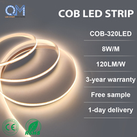 Tira de Luz LED COB de 8mm sin Puntos, 24V, 320LEDs/m, Cinta Flexible para Iluminación Bajo Muebles