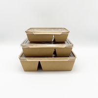 Conteneur alimentaire jetable écologique en papier kraft avec couvercle, boîte à deux compartiments pour restaurants, maison et plus encore