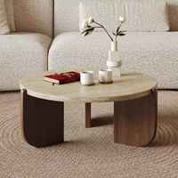 Mesa de Centro Redonda de Mármol Travertino Moderna para Sala de Estar Muebles para el Hogar