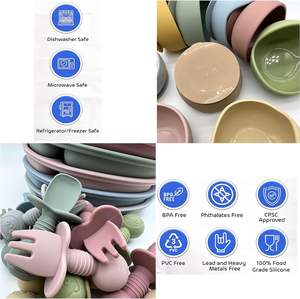 OEM Direct Sales Baby Feeding Set <b>Kid</b> Design Style Silicone Bib Bowl Plate With Straw Training <b>Cup</b> Spoon Fork Cutlery Food Grade - Product Image 5