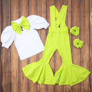 Nouvelle collection Printemps-Été 2022 : Ensemble deux pièces en coton pour bébés filles, style boutique, avec pantalon patte d'éléphant à bretelles - Product Image 6