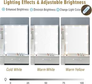 Escritorio de tocador, tocador de maquillaje con espejo y 10 Luces LED, con 6 cajones y Silla 3 modos de iluminación para dormitorio - Product Image 5