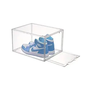 Cajón plegable magnético estilo transparente apilable caja de zapatos personalizada para zapatos deportivos de gran tamaño cajas de zapatos