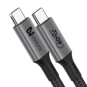 Cabo de vídeo USB-C PD 100W USB4 de nylon trançado, carregador rápido USB 4.0 40Gbps, cabo de dados USB C