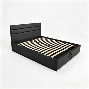 <span class=keywords><strong>Letto</strong></span> Moderno di Lusso Queen/King Size con Struttura in Acciaio, Rivestimento in Pelle PU <span class=keywords><strong>Nera</strong></span>, Testiera con Vano Contenitore Idraulico, Design Confortevole - Product Image 2