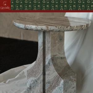 Table d'appoint ronde en <span class=keywords><strong>marbre</strong></span> veiné gris brun GOLDKING, base sculpturale, style moderne, pour salon, entrée, OEM ODM Direct - Product Image 6