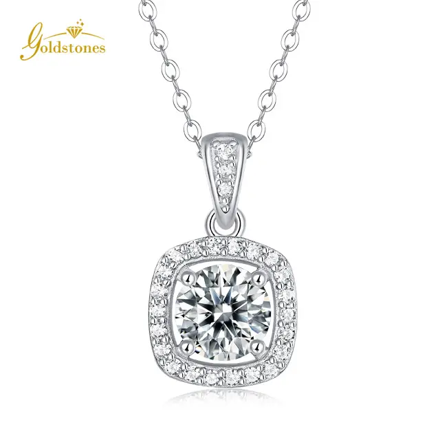 Fashionable Moissanite Jewellery Halo Style Jewelri 925 Silver Pendant Charm Necklace S925 Sterling Silver Jewelry
