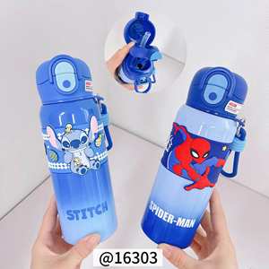 Gourde enfant Stitch Spider-Man 500 ml avec paille, portable pour l'école, design mignon de dessin animé - Product Image 1