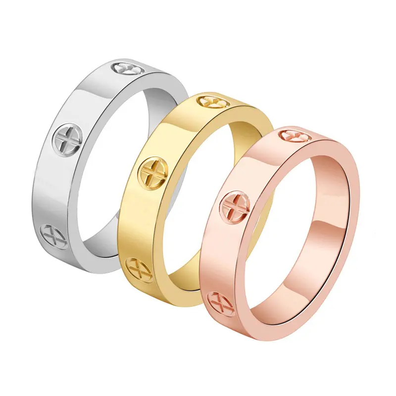 Trendy Plus Teken Sieraden 316l Roestvrij Staal 18K Vergulde Ringen Voor Vrouwen Luxe Klassieke Schroef Liefde Ring
