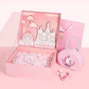 Tưởng Tượng Màu Hồng Unicorn Túi Xách Món Quà Từ Câu Chuyện Cổ Tích Lâu Đài Hộp Quà Tặng Đặt Giấy Lễ Hội Trẻ Em Sinh Nhật Hộp Quà Tặng