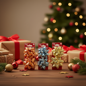 Nastri regalo Eb da 12 cm in poliestere metallizzato stampato, colori assortiti, confezione da 2 pezzi per confezionamento - Product Image 2