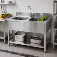 Fregadero Doble de Acero Inoxidable de Alta Resistencia para Cocina Comercial, con Patas de Altura Ajustable y Recubrimiento de Grado Alimenticio