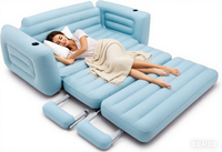 Ensemble de meubles gonflables portables gris de taille Queen Matelas pneumatique et 2 chaises longues à canapé coulissant avec fonction de rangement pour les invités
